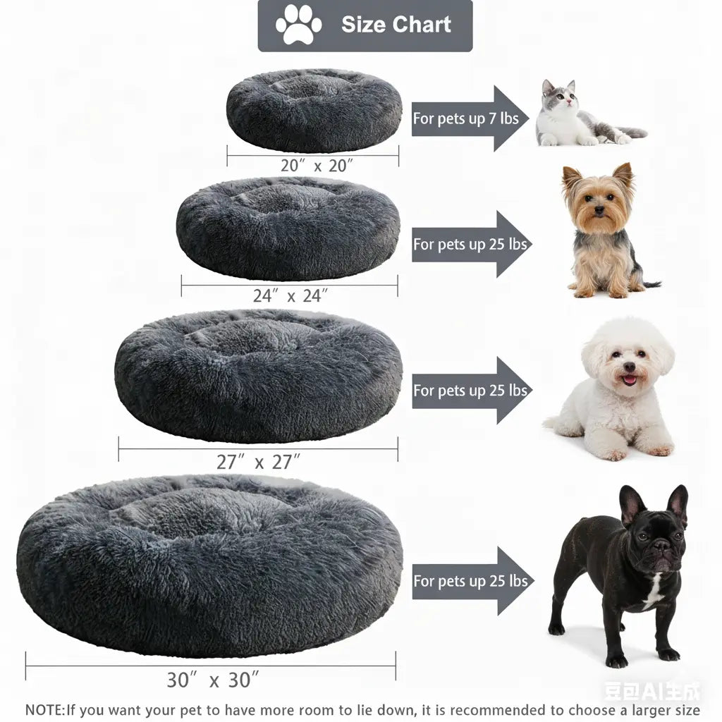 BFPETHOME Calming Donut Pet Bed - Plush Foam-Cushioned Design for Deep Rest and Anxiety Relief, Suitable for Small Dogs and Large Cats, 30x30x8 In, Navy Grey