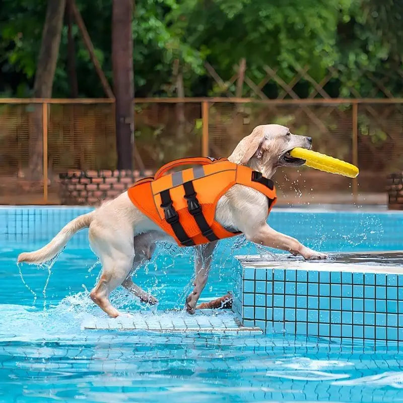 Kuoser Large Dog Life Jacket - High-Floatation Safety Vest for Swimming and Boating, Reflective Pet Life Preserver with Rescue Handle