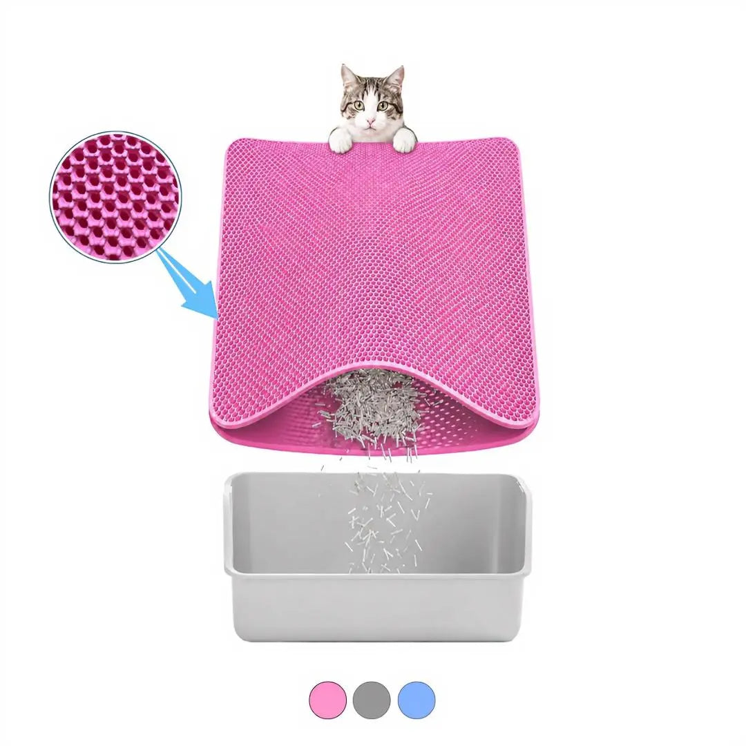 Large Double Layer Honeycomb Cat Litter Trapping Mat, 35x24 Inches, Non-Slip Waterproof and Urine-Proof Design, Ideal for Cat Litter Boxes, Pink