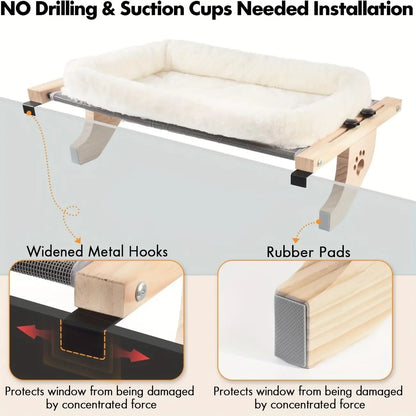 Indoor Adjustable Cat Window Hammock - Sturdy Frame with Paw Print Design, Easy Installation for Window Sills, Bedside, and Cabinets - Spacious Cat Bed, Ideal Pet Leisure Area | Decorative Pet Accessories | Safety Fixation Feature