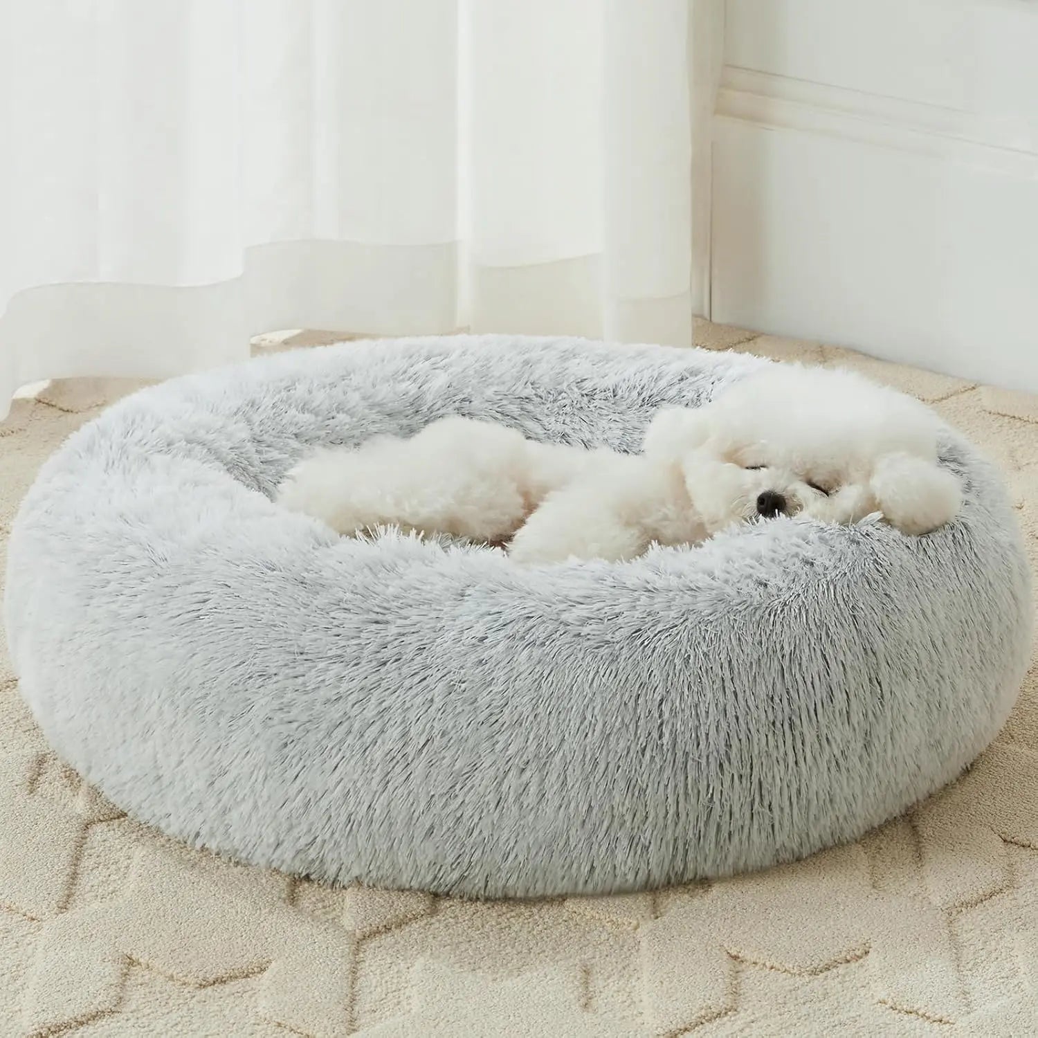 BFPETHOME Calming Donut Pet Bed - Plush Foam-Cushioned Design for Deep Rest and Anxiety Relief, Suitable for Small Dogs and Large Cats, 30x30x8 In, Navy Grey