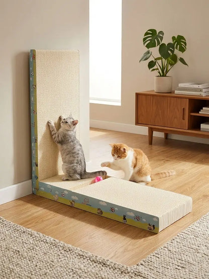 Premium L-Shaped Cat Scratcher - Non-Toxic, Durable Plant Fiber Scratching Board with Interactive Toy for Indoor Cats