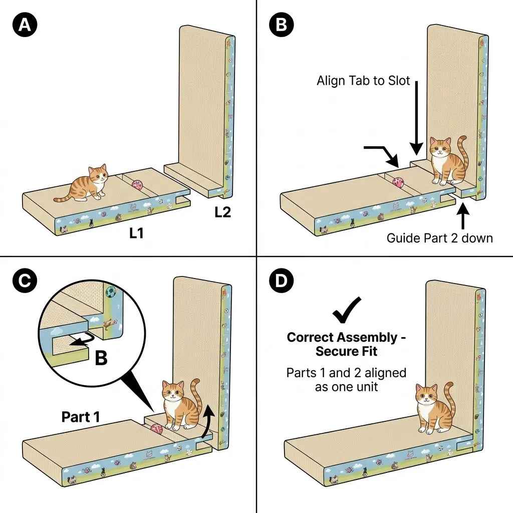 Premium L-Shaped Cat Scratcher - Non-Toxic, Durable Plant Fiber Scratching Board with Interactive Toy for Indoor Cats