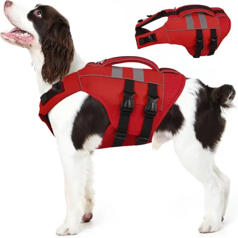 Kuoser Large Dog Life Jacket - High-Floatation Safety Vest for Swimming and Boating, Reflective Pet Life Preserver with Rescue Handle