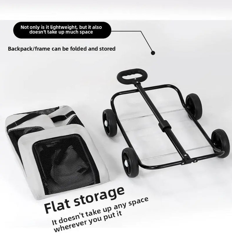 Zoravellion Detachable Pet Stroller Foldable Indoor & Outdoor Travel for Small Dogs & Cats Pet Wagon with Storage Basket & Cup Holder Breathable Mesh Lightweight Travel Carrier Waterproof Storage Basket