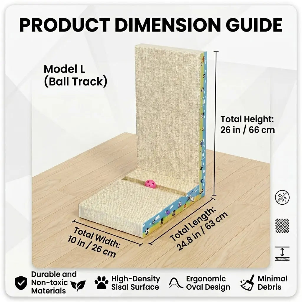 Premium L-Shaped Cat Scratcher - Non-Toxic, Durable Plant Fiber Scratching Board with Interactive Toy for Indoor Cats