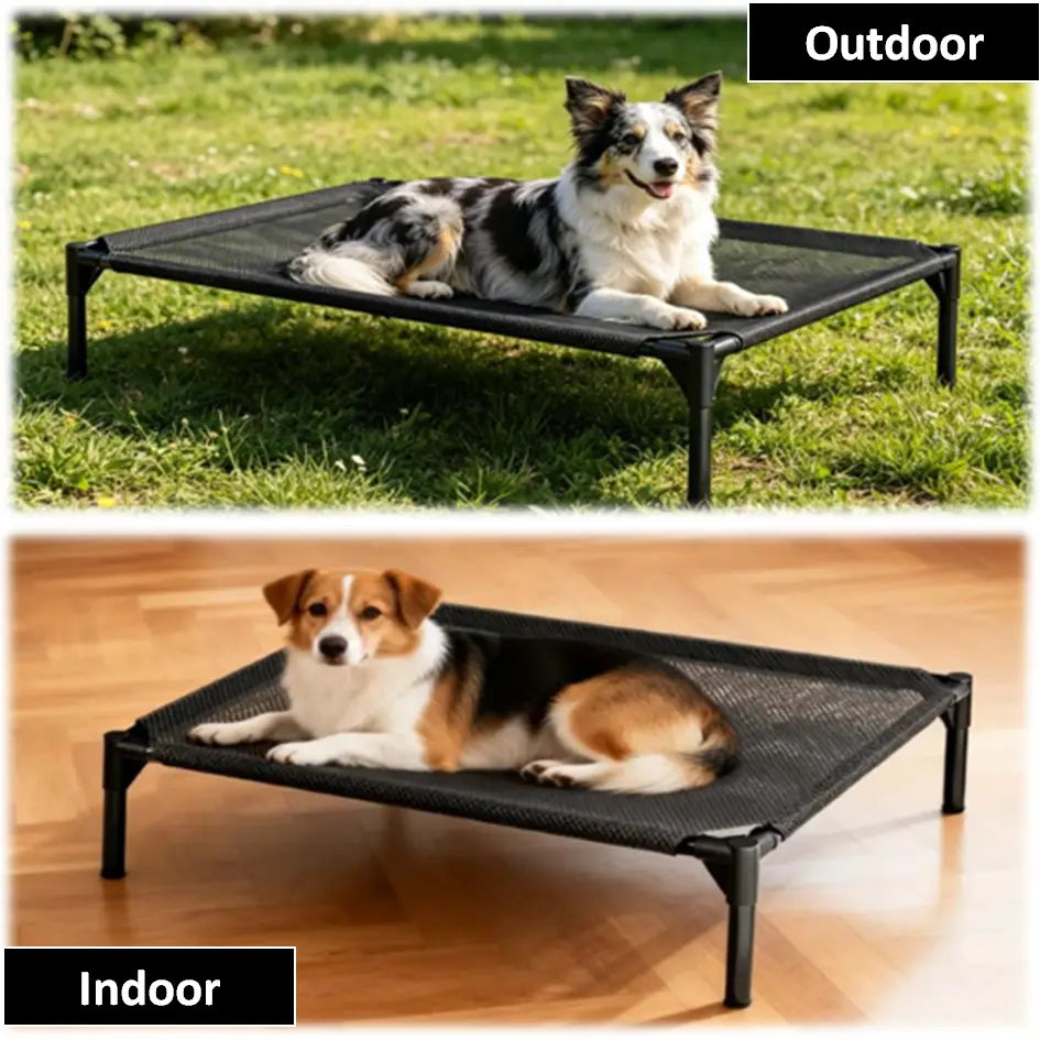 Elevated Dog Bed - Breathable and Chew-Proof Cooling Cot for Large Dogs, Ideal for Indoor, Outdoor, and Camping Use, Features Washable Mesh and Anti-Slip Feet, Durable and Comfortable Design in Black