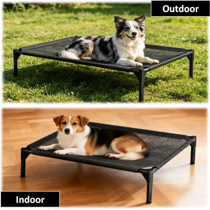 Elevated Dog Bed - Breathable and Chew-Proof Cooling Cot for Large Dogs, Ideal for Indoor, Outdoor, and Camping Use, Features Washable Mesh and Anti-Slip Feet, Durable and Comfortable Design in Black