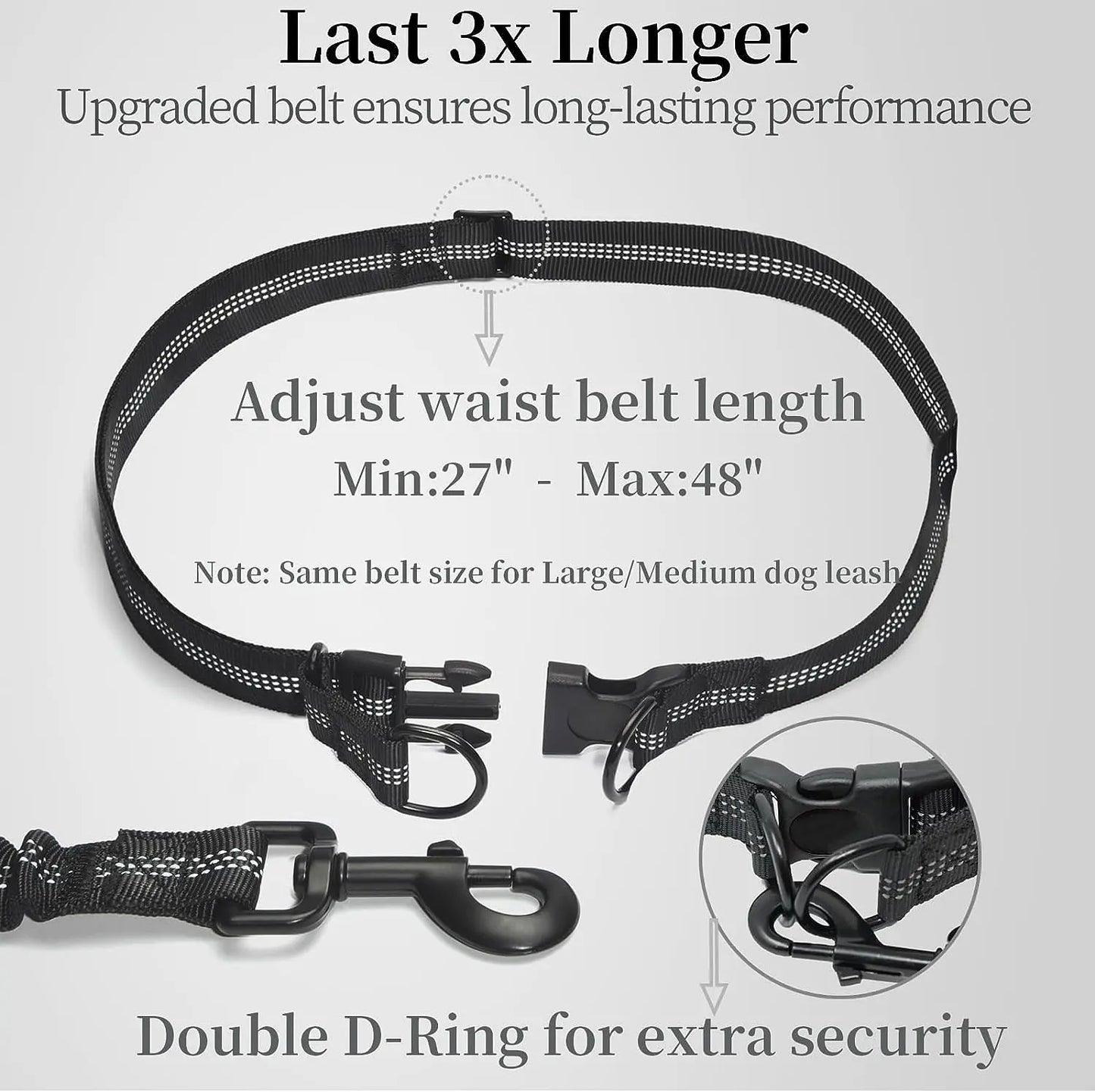 Iyoshop Hands-Free Dog Leash with Zipper Pouch, Dual Padded Handles, and Durable Bungee for Walking, Jogging, and Running (Medium, 8-25 lbs, Black)