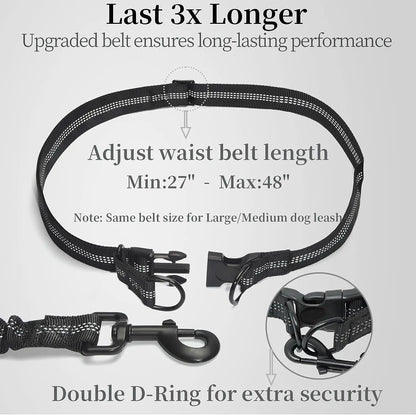 Iyoshop Hands-Free Dog Leash with Zipper Pouch, Dual Padded Handles, and Durable Bungee for Walking, Jogging, and Running (Medium, 8-25 lbs, Black)