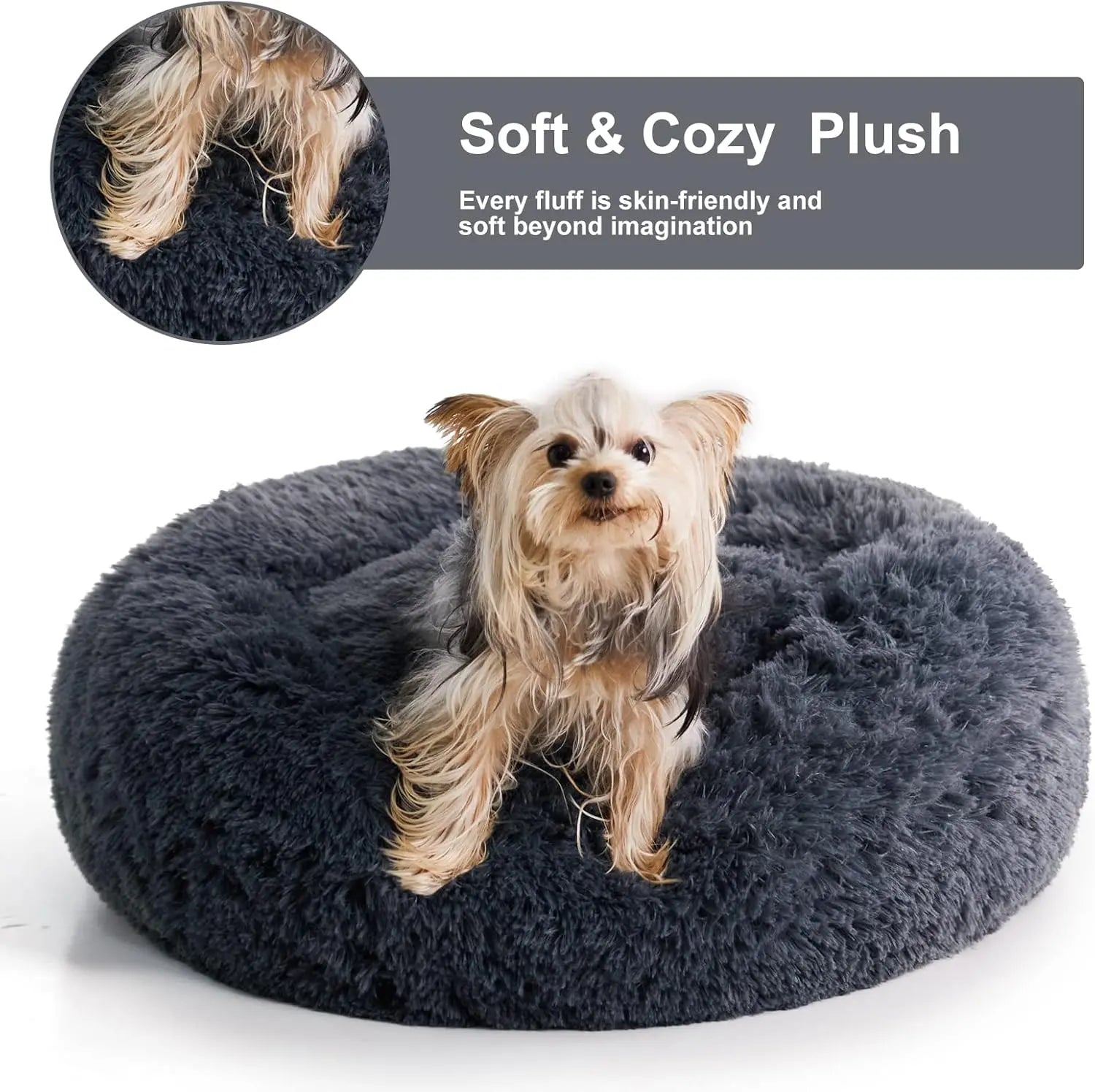 BFPETHOME Calming Donut Pet Bed - Plush Foam-Cushioned Design for Deep Rest and Anxiety Relief, Suitable for Small Dogs and Large Cats, 30x30x8 In, Navy Grey