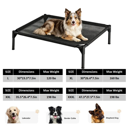 Elevated Dog Bed - Breathable and Chew-Proof Cooling Cot for Large Dogs, Ideal for Indoor, Outdoor, and Camping Use, Features Washable Mesh and Anti-Slip Feet, Durable and Comfortable Design in Black
