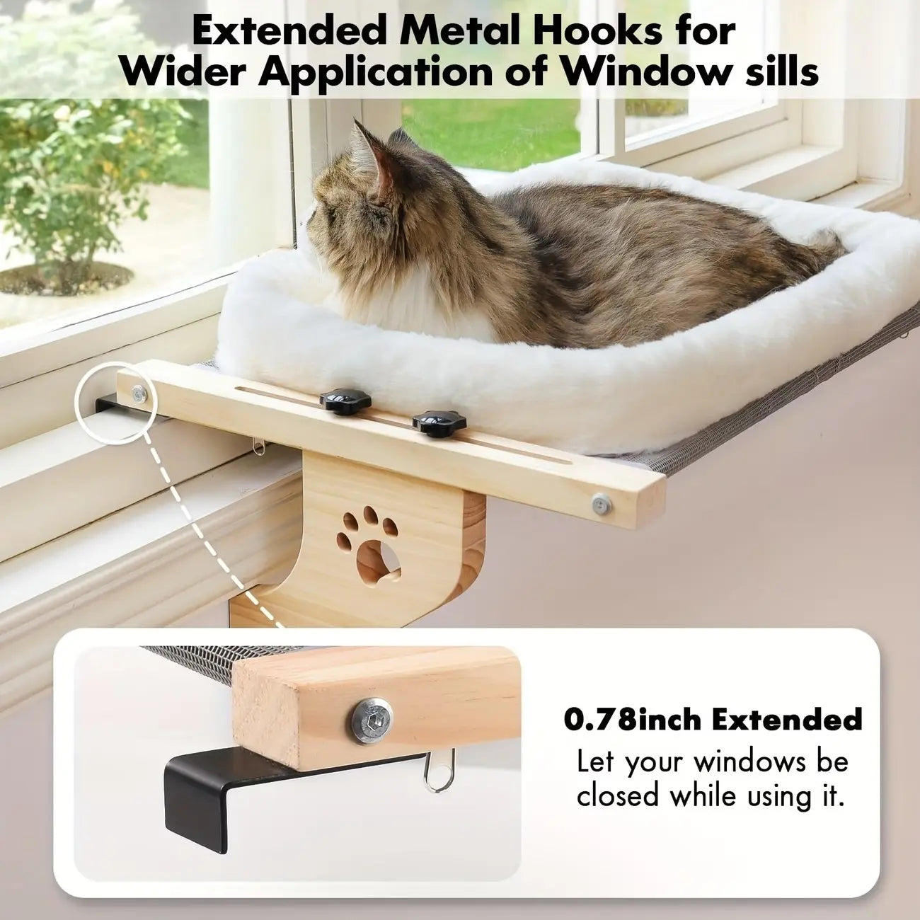 Indoor Adjustable Cat Window Hammock - Sturdy Frame with Paw Print Design, Easy Installation for Window Sills, Bedside, and Cabinets - Spacious Cat Bed, Ideal Pet Leisure Area | Decorative Pet Accessories | Safety Fixation Feature