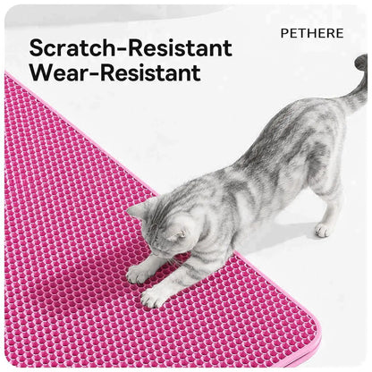 Large Double Layer Honeycomb Cat Litter Trapping Mat, 35x24 Inches, Non-Slip Waterproof and Urine-Proof Design, Ideal for Cat Litter Boxes, Pink