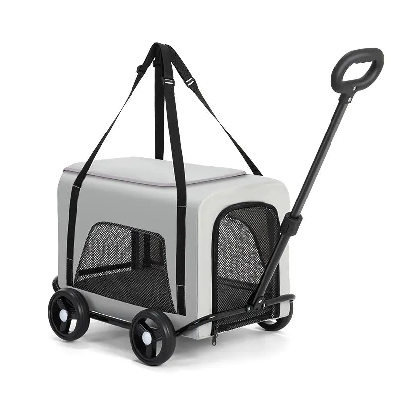 Zoravellion Detachable Pet Stroller Foldable Indoor & Outdoor Travel for Small Dogs & Cats Pet Wagon with Storage Basket & Cup Holder Breathable Mesh Lightweight Travel Carrier Waterproof Storage Basket