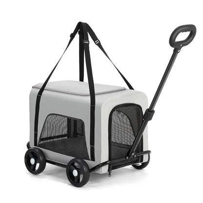 Zoravellion Detachable Pet Stroller Foldable Indoor & Outdoor Travel for Small Dogs & Cats Pet Wagon with Storage Basket & Cup Holder Breathable Mesh Lightweight Travel Carrier Waterproof Storage Basket