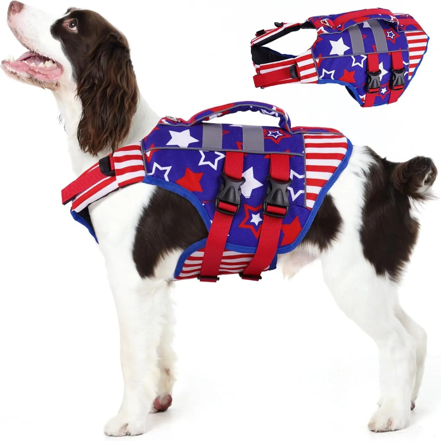 Kuoser Large Dog Life Jacket - High-Floatation Safety Vest for Swimming and Boating, Reflective Pet Life Preserver with Rescue Handle