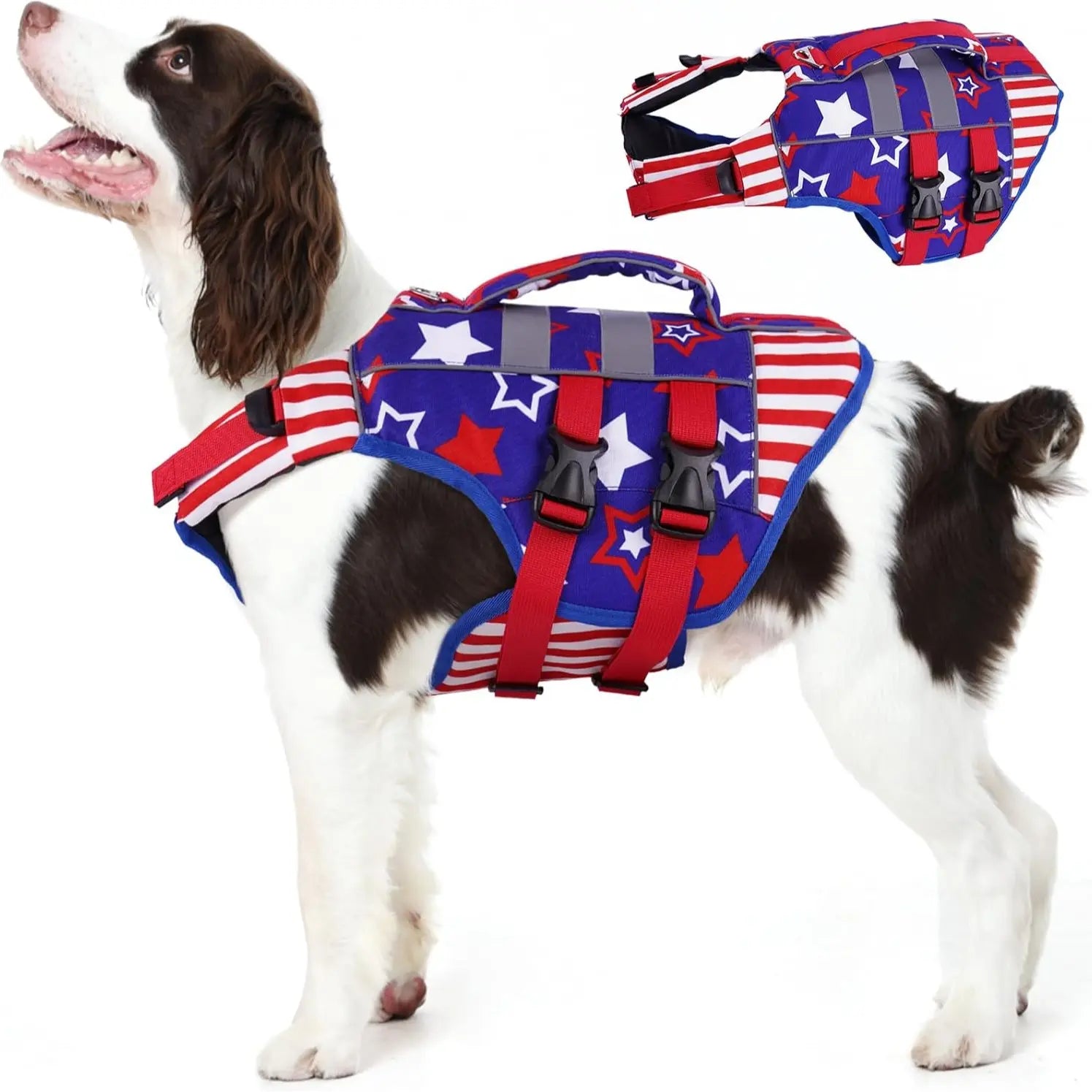 Kuoser Large Dog Life Jacket - High-Floatation Safety Vest for Swimming and Boating, Reflective Pet Life Preserver with Rescue Handle