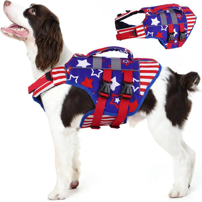 Kuoser Large Dog Life Jacket - High-Floatation Safety Vest for Swimming and Boating, Reflective Pet Life Preserver with Rescue Handle
