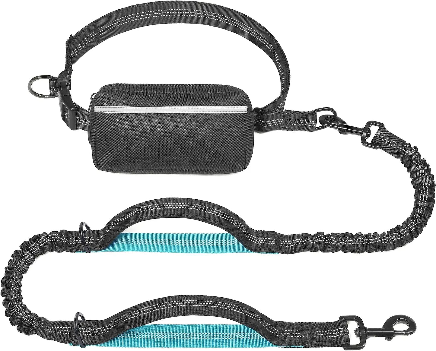 Iyoshop Hands-Free Dog Leash with Zipper Pouch, Dual Padded Handles, and Durable Bungee for Walking, Jogging, and Running (Medium, 8-25 lbs, Black)