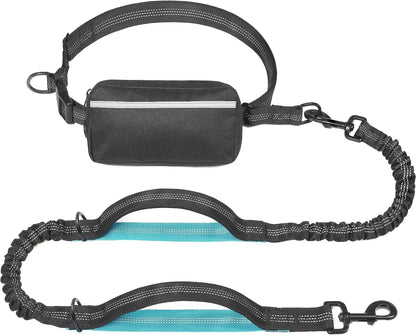 Iyoshop Hands-Free Dog Leash with Zipper Pouch, Dual Padded Handles, and Durable Bungee for Walking, Jogging, and Running (Medium, 8-25 lbs, Black)