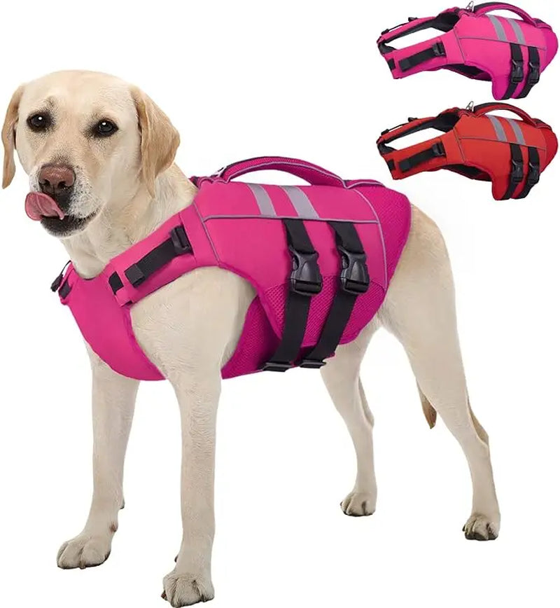 Kuoser Large Dog Life Jacket - High-Floatation Safety Vest for Swimming and Boating, Reflective Pet Life Preserver with Rescue Handle