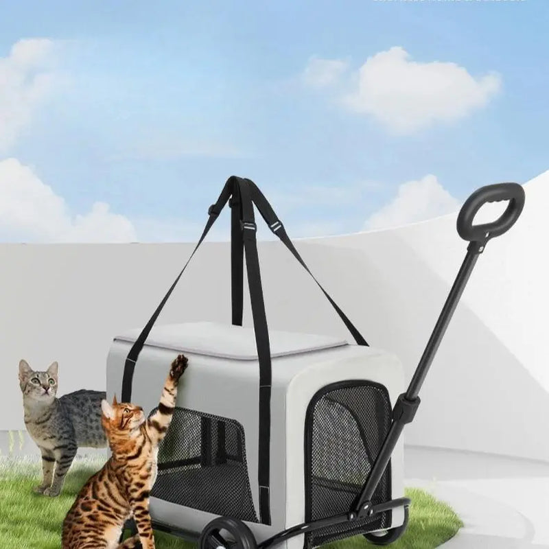 Zoravellion Detachable Pet Stroller Foldable Indoor & Outdoor Travel for Small Dogs & Cats Pet Wagon with Storage Basket & Cup Holder Breathable Mesh Lightweight Travel Carrier Waterproof Storage Basket