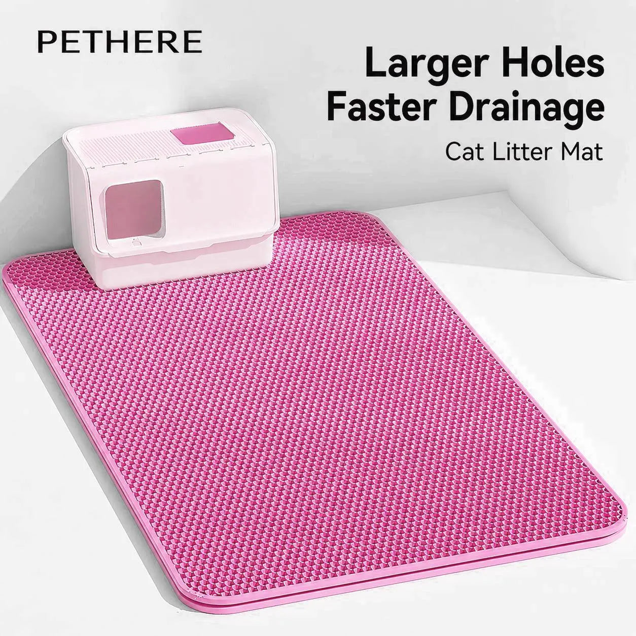 Large Double Layer Honeycomb Cat Litter Trapping Mat, 35x24 Inches, Non-Slip Waterproof and Urine-Proof Design, Ideal for Cat Litter Boxes, Pink