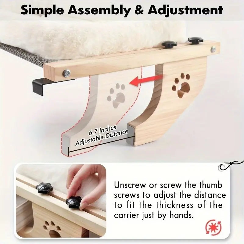 Indoor Adjustable Cat Window Hammock - Sturdy Frame with Paw Print Design, Easy Installation for Window Sills, Bedside, and Cabinets - Spacious Cat Bed, Ideal Pet Leisure Area | Decorative Pet Accessories | Safety Fixation Feature
