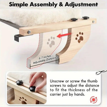 Indoor Adjustable Cat Window Hammock - Sturdy Frame with Paw Print Design, Easy Installation for Window Sills, Bedside, and Cabinets - Spacious Cat Bed, Ideal Pet Leisure Area | Decorative Pet Accessories | Safety Fixation Feature