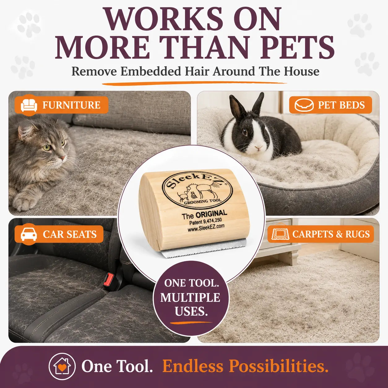 Sleekez Cat Shedding and Grooming Brush with Wooden Handle and Stainless Steel Blade, 2.5-Inch Fur Removal Tool for Indoor Cats