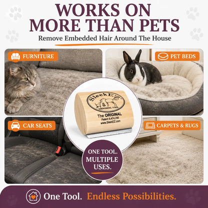 Sleekez Cat Shedding and Grooming Brush with Wooden Handle and Stainless Steel Blade, 2.5-Inch Fur Removal Tool for Indoor Cats
