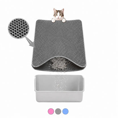 Large Double Layer Honeycomb Cat Litter Trapping Mat, 35x24 Inches, Non-Slip Waterproof and Urine-Proof Design, Ideal for Cat Litter Boxes, Pink