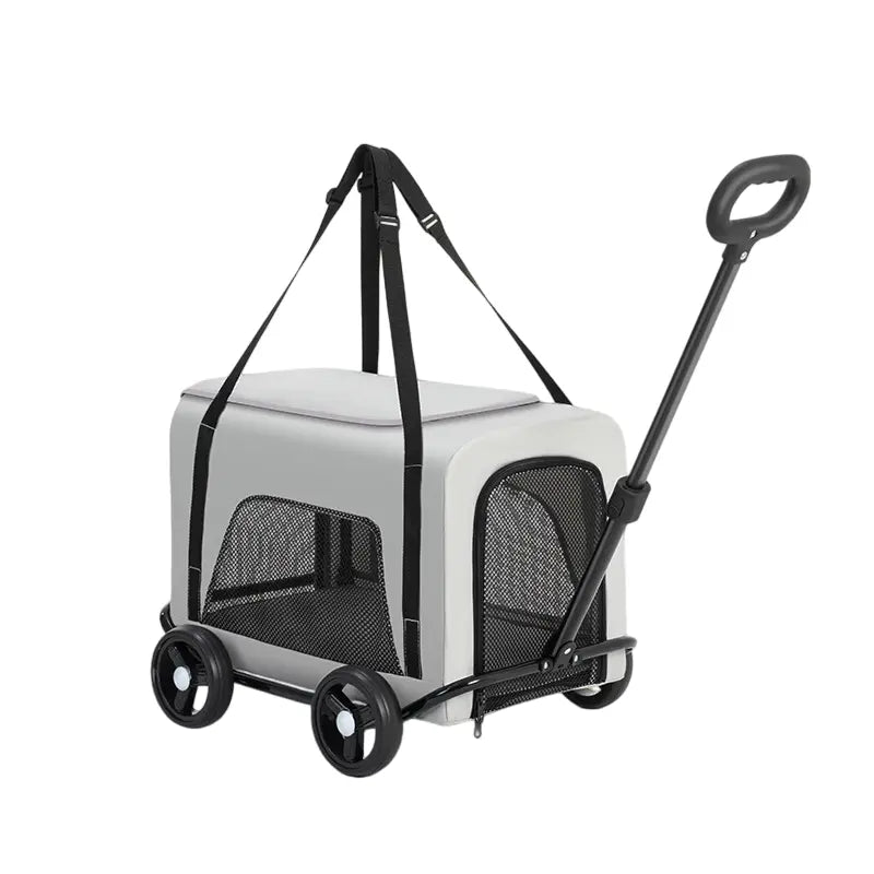 Zoravellion Detachable Pet Stroller Foldable Indoor & Outdoor Travel for Small Dogs & Cats Pet Wagon with Storage Basket & Cup Holder Breathable Mesh Lightweight Travel Carrier Waterproof Storage Basket