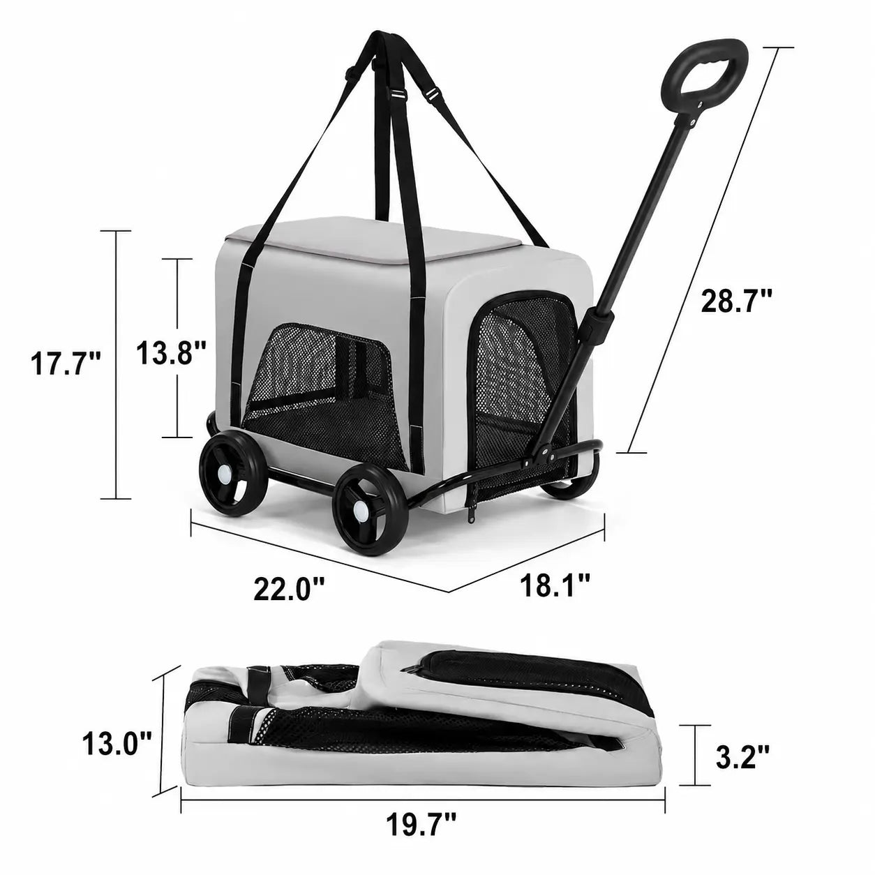 Zoravellion Detachable Pet Stroller Foldable Indoor & Outdoor Travel for Small Dogs & Cats Pet Wagon with Storage Basket & Cup Holder Breathable Mesh Lightweight Travel Carrier Waterproof Storage Basket