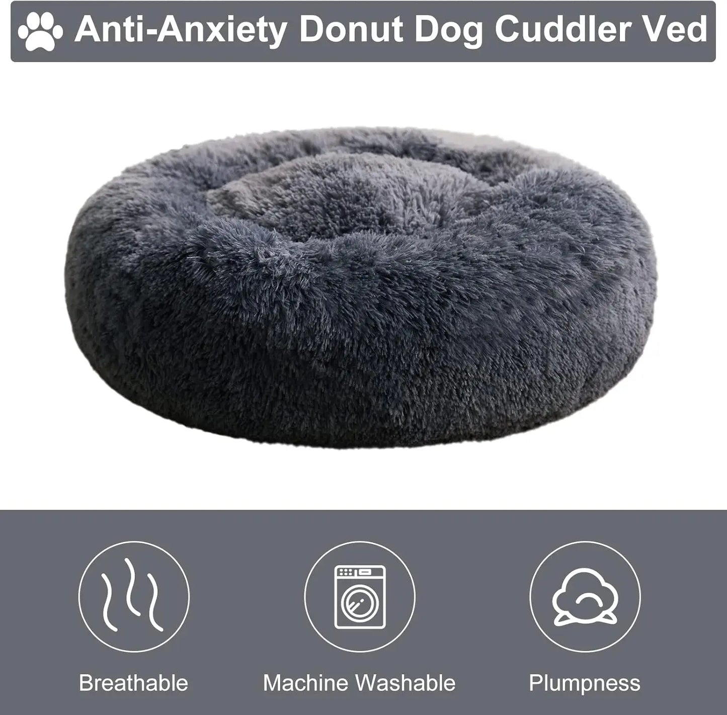 BFPETHOME Calming Donut Pet Bed - Plush Foam-Cushioned Design for Deep Rest and Anxiety Relief, Suitable for Small Dogs and Large Cats, 30x30x8 In, Navy Grey