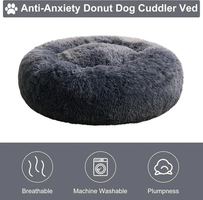 BFPETHOME Calming Donut Pet Bed - Plush Foam-Cushioned Design for Deep Rest and Anxiety Relief, Suitable for Small Dogs and Large Cats, 30x30x8 In, Navy Grey