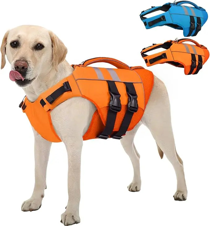 Kuoser Large Dog Life Jacket - High-Floatation Safety Vest for Swimming and Boating, Reflective Pet Life Preserver with Rescue Handle