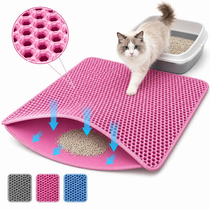 Large Double Layer Honeycomb Cat Litter Trapping Mat, 35x24 Inches, Non-Slip Waterproof and Urine-Proof Design, Ideal for Cat Litter Boxes, Pink