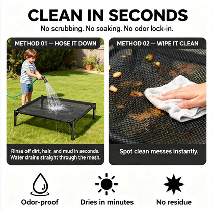 Elevated Dog Bed - Breathable and Chew-Proof Cooling Cot for Large Dogs, Ideal for Indoor, Outdoor, and Camping Use, Features Washable Mesh and Anti-Slip Feet, Durable and Comfortable Design in Black