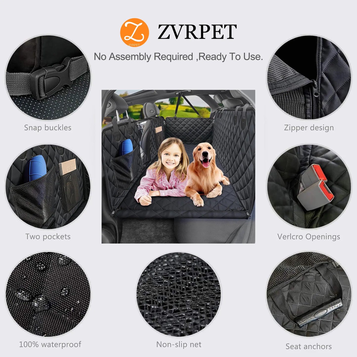 Zvrpet Premium Dog Car Seat Cover with Mesh Window - Waterproof, Scratch-Resistant Pet Hammock for SUVs and Trucks, Enhanced Durability with Non-Slip Design and Heavy-Duty Support Board, Large Size for Pet Lovers