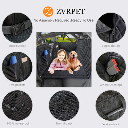 Zvrpet Premium Dog Car Seat Cover with Mesh Window - Waterproof, Scratch-Resistant Pet Hammock for SUVs and Trucks, Enhanced Durability with Non-Slip Design and Heavy-Duty Support Board, Large Size for Pet Lovers