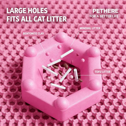 Large Double Layer Honeycomb Cat Litter Trapping Mat, 35x24 Inches, Non-Slip Waterproof and Urine-Proof Design, Ideal for Cat Litter Boxes, Pink