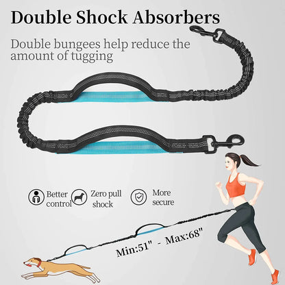 Iyoshop Hands-Free Dog Leash with Zipper Pouch, Dual Padded Handles, and Durable Bungee for Walking, Jogging, and Running (Medium, 8-25 lbs, Black)