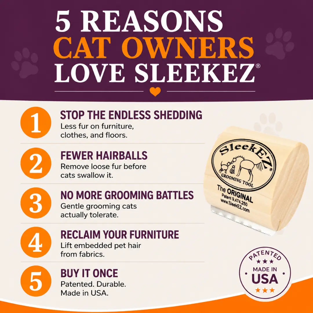 Sleekez Cat Shedding and Grooming Brush with Wooden Handle and Stainless Steel Blade, 2.5-Inch Fur Removal Tool for Indoor Cats