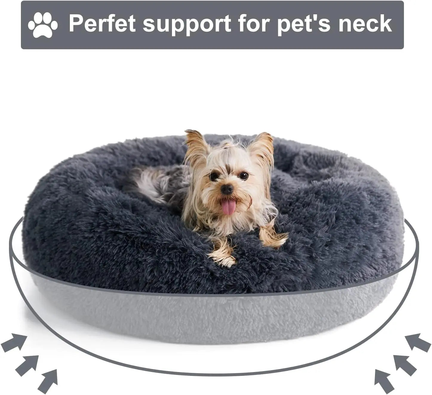 BFPETHOME Calming Donut Pet Bed - Plush Foam-Cushioned Design for Deep Rest and Anxiety Relief, Suitable for Small Dogs and Large Cats, 30x30x8 In, Navy Grey