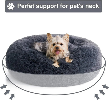 BFPETHOME Calming Donut Pet Bed - Plush Foam-Cushioned Design for Deep Rest and Anxiety Relief, Suitable for Small Dogs and Large Cats, 30x30x8 In, Navy Grey