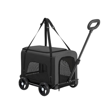 Zoravellion Detachable Pet Stroller Foldable Indoor & Outdoor Travel for Small Dogs & Cats Pet Wagon with Storage Basket & Cup Holder Breathable Mesh Lightweight Travel Carrier Waterproof Storage Basket