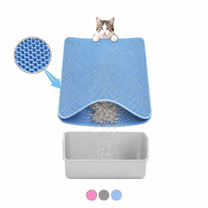 Large Double Layer Honeycomb Cat Litter Trapping Mat, 35x24 Inches, Non-Slip Waterproof and Urine-Proof Design, Ideal for Cat Litter Boxes, Pink