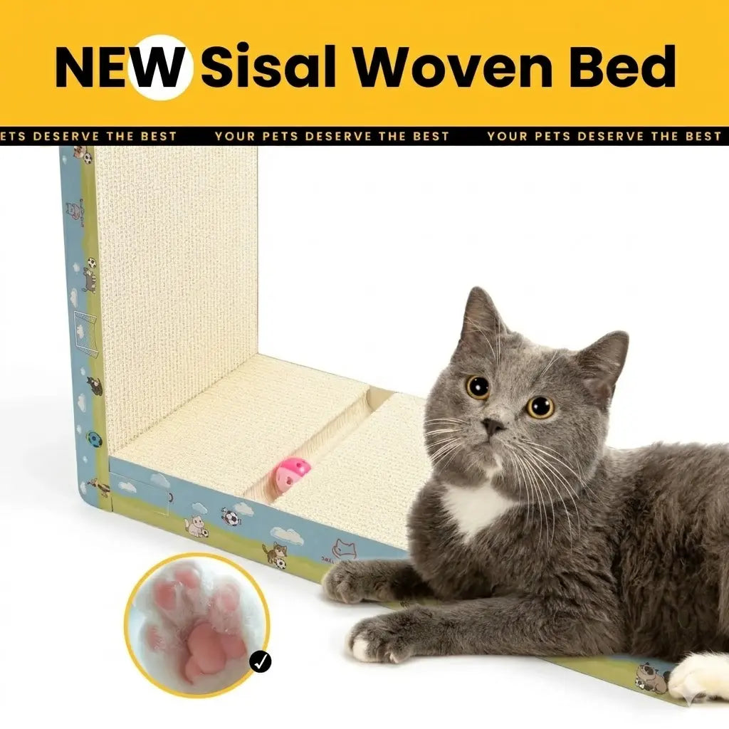 Premium L-Shaped Cat Scratcher - Non-Toxic, Durable Plant Fiber Scratching Board with Interactive Toy for Indoor Cats